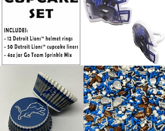 Detroit Lions™ Cupcake Decorating Set - Helmet Rings, Baking Cups & Team Sprinkles | Game Day NFL Football Party Kit