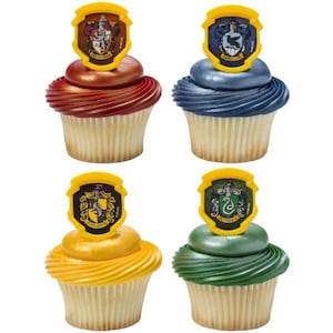 Harry Potter™ Hogwarts™ House Cupcake Rings – 12 Count | Wizarding World™ Party Cupcake Toppers