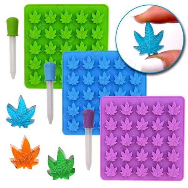 Molde de silicona para caramelos duros de chocolate y gomitas con forma de hoja de marihuana y gotero