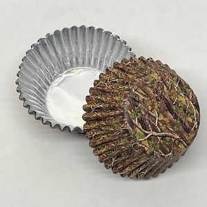 Camo Foil Cupcake Liners (More Trees Design) - STANDARD Size | 50 Count | Grease-Proof Baking Cups