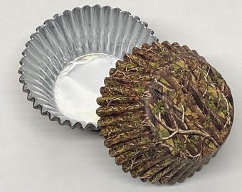 Camo Foil Cupcake Liners (More Trees Design) - STANDARD Size | 50 Count | Grease-Proof Baking Cups