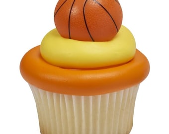 Basketball Cupcake Rings – 12 Count | Kids’ Sports Party Cupcake Toppers