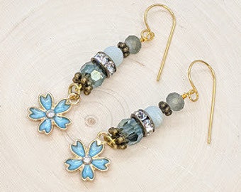 Floral Dangle Earrings, Swarovski Crystal