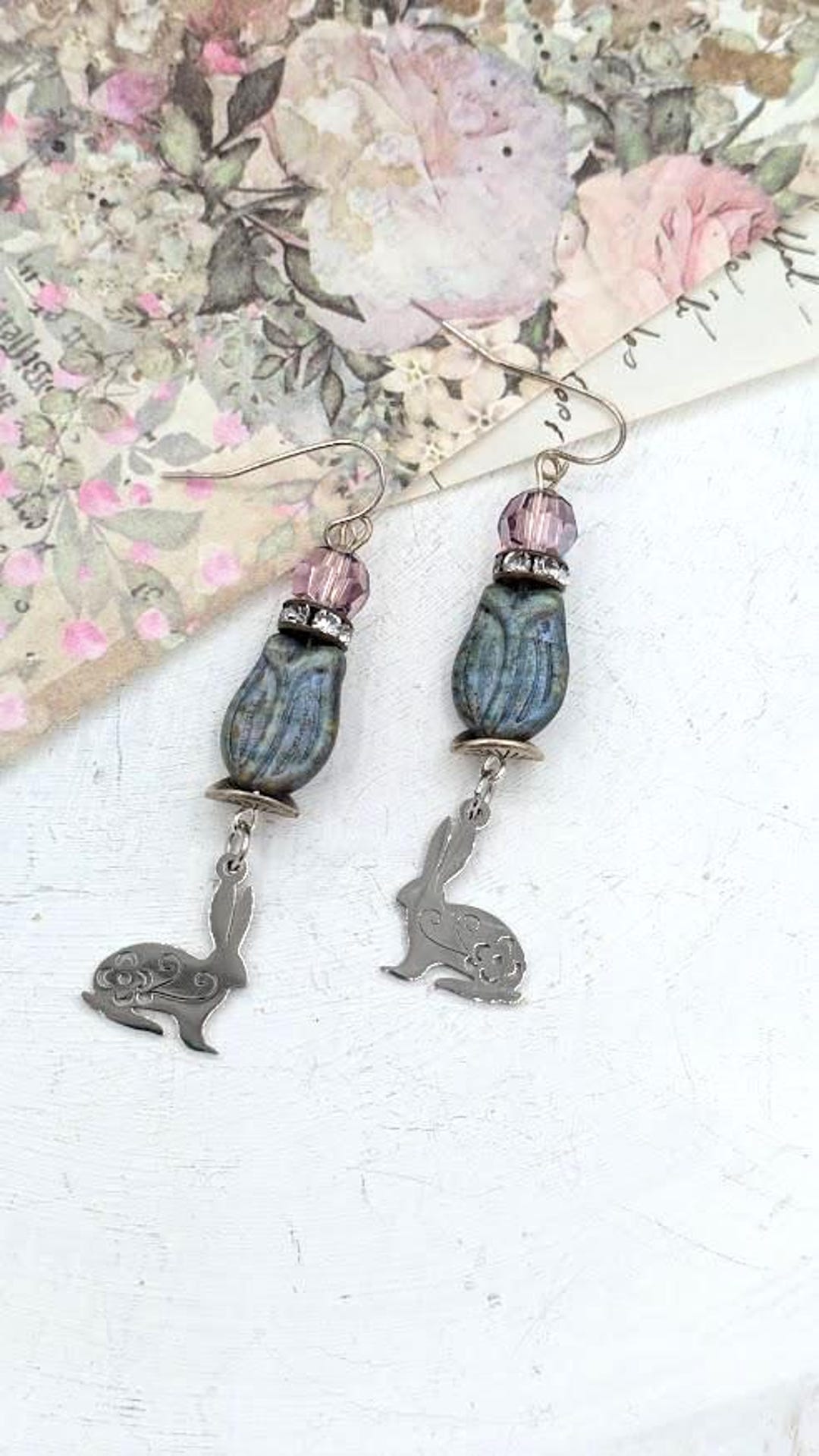 Bunny Easter Earrings Czech Glass Spring Jewelry - Etsy