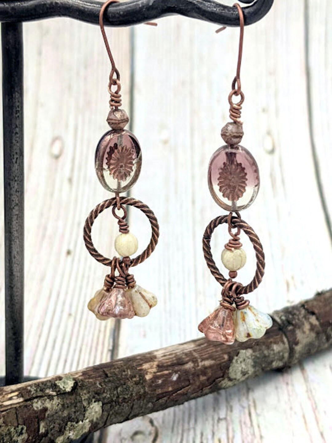 Copper Flower Earrings, Floral Drops Etsy UK