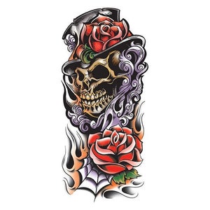 Skull and Rose Sleeve Temporary Tattoo