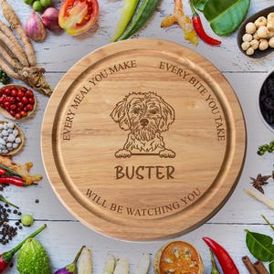 Personalised Cavapoo Round Chopping Board 30cm - Choice of breed