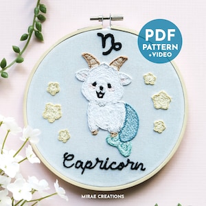 山羊座の刺繍パターン | 星座 | 占星術 | 山羊座の赤ちゃん | 手刺繍パターン | PDF デジタルダウンロード | 初心者