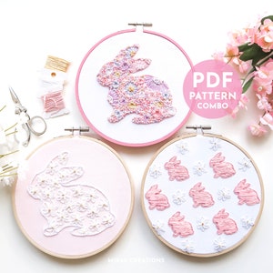 Bunny Embroidery Pattern and Stitch Guide | Easter Bunny Embroidery | Hand Embroidery Pattern | PDF Digital Download | Beginner | Combo
