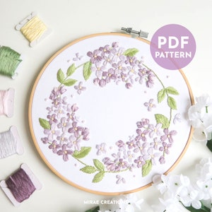 Lilac Wreath Embroidery Pattern and Stitch Guide | Floral Embroidery | Hand Embroidery Pattern | PDF Digital Download | Beginner