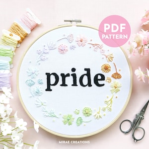 Pride Hand Embroidery Pattern and Stitch Guide | Floral Wreath Hand Embroidery | Hand Embroidery Pattern | PDF Digital Download | Beginner