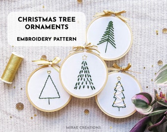 Christmas Tree Ornaments Embroidery Pattern + Stitch Guide | Winter Embroidery Designs | Hand Embroidery Pattern | PDF Digital Download