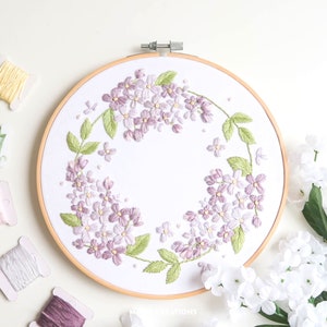 Lilac Wreath Embroidery Pattern and Stitch Guide | Floral Embroidery ...