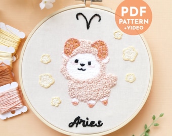 Aries Embroidery Pattern | Aries | Zodiac | Astrology | Constellation | Hand Embroidery Pattern | PDF Digital Download | Beginner