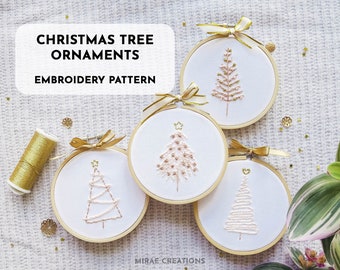 Christmas Tree Ornaments Embroidery Pattern + Stitch Guide | Winter Embroidery Designs | Hand Embroidery Pattern | PDF Digital Download