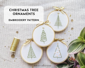 Christmas Tree Ornaments Embroidery Pattern + Stitch Guide | Winter Embroidery Designs | Hand Embroidery Pattern | PDF Digital Download