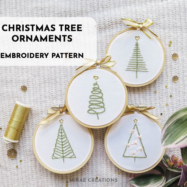 Christmas Tree Ornaments Embroidery Pattern + Stitch Guide | Winter Embroidery Designs | Hand Embroidery Pattern | PDF Digital Download