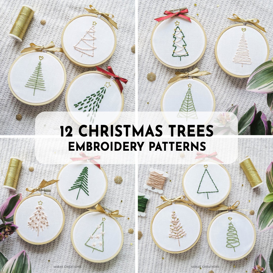 12 Christmas Tree Ornaments Embroidery Pattern + Stitch Guide | Winter ...