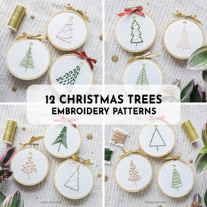 12 Christmas Tree Ornaments Embroidery Pattern + Stitch Guide | Winter Embroidery Designs | Hand Embroidery Pattern | PDF Digital Download