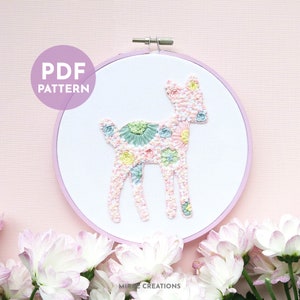 Floral Deer Hand Embroidery Pattern and Stitch Guide | Woodland Animal Embroidery | Hand Embroidery | PDF Digital Download | Beginner