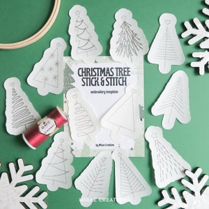 Set of 12 Christmas Tree Stick and Stitch Embroidery Stickers | Embroidery Stickers | DIY Embroidery | Water Soluble Fabric Stickers