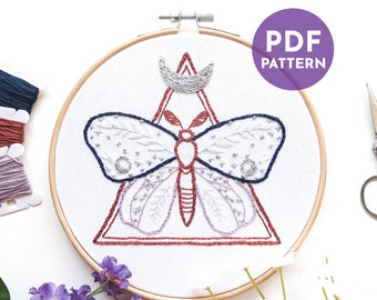 Witchy Moth Hand Embroidery Pattern and Stitch Guide | Witchy Embroidery | Hand Embroidery Pattern | PDF Digital Download | Beginner