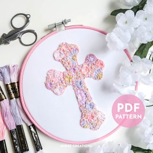Floral Cross Embroidery Pattern and Stitch Guide | Easter Embroidery | Cross | Hand Embroidery Pattern | PDF Digital Download | Beginner