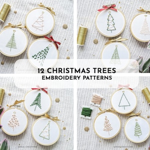 12 Christmas Tree Ornaments Embroidery Pattern + Stitch Guide | Winter Embroidery Designs | Hand Embroidery Pattern | PDF Digital Download