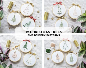 12 Christmas Tree Ornaments Embroidery Pattern + Stitch Guide | Winter Embroidery Designs | Hand Embroidery Pattern | PDF Digital Download