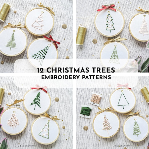 12 Christmas Tree Ornaments Embroidery Pattern + Stitch Guide | Winter Embroidery Designs | Hand Embroidery Pattern | PDF Digital Download