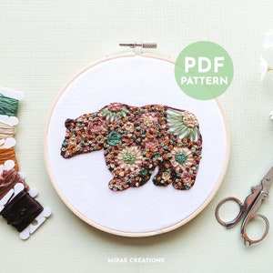 Floral Bear Hand Embroidery Pattern and Stitch Guide | Woodland Animal | Hand Embroidery Pattern | PDF Digital Download | Beginner