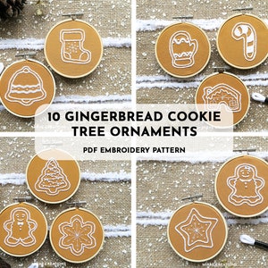 10 Gingerbread Cookie Tree Ornaments Embroidery Pattern + Stitch Guide | Winter Embroidery Designs | Hand Embroidery Pattern | Digital PDF