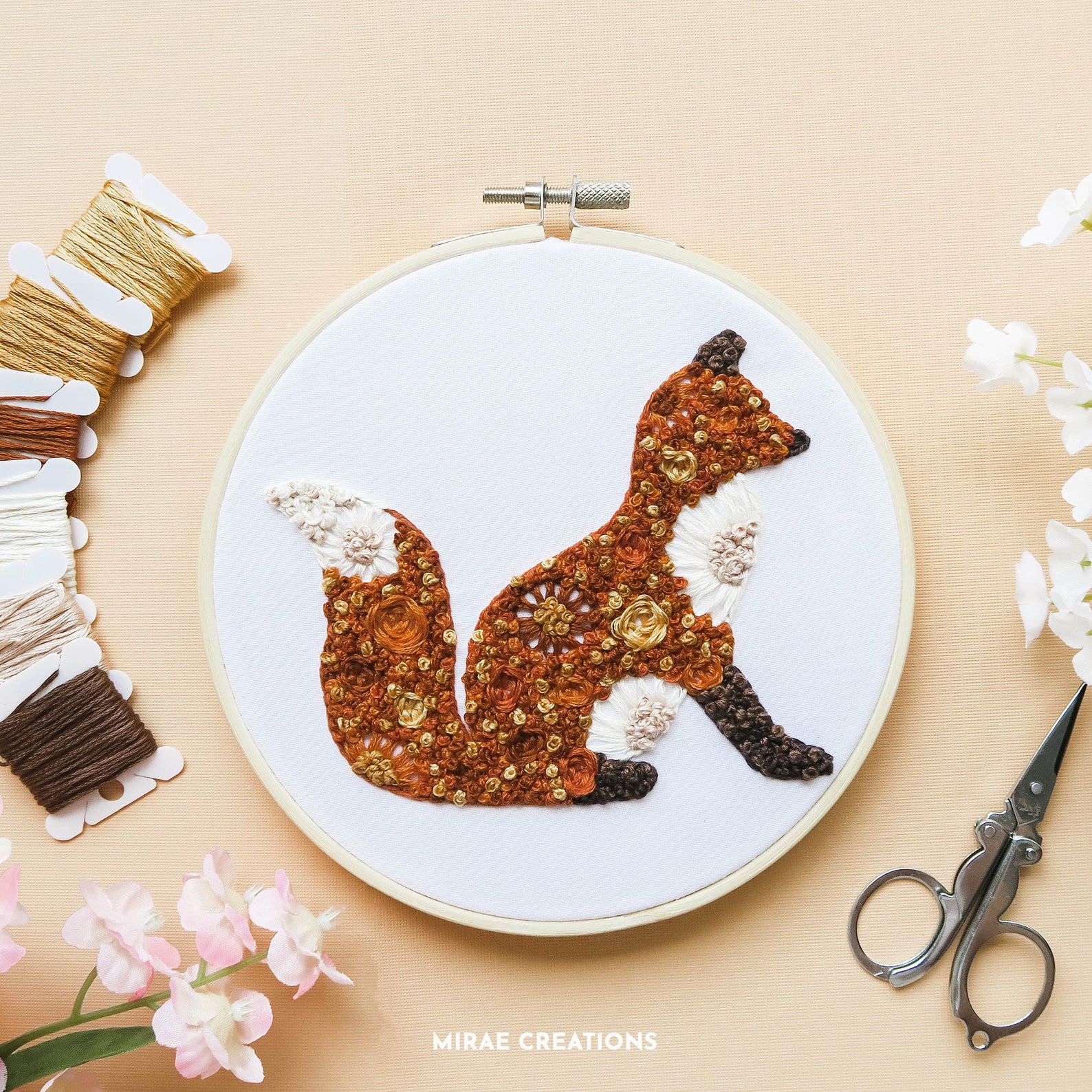 Floral Fox Hand Embroidery Pattern and Stitch Guide | Woodland Animal ...
