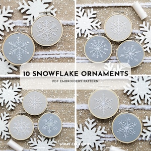 10 Snowflake Tree Ornaments Embroidery Pattern + Stitch Guide | Winter Embroidery Designs | Hand Embroidery Pattern | Digital PDF Download