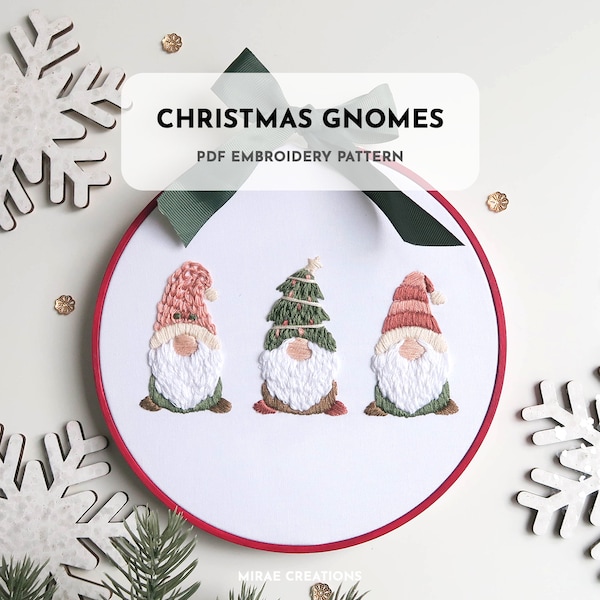 Christmas Gnomes Embroidery Pattern + Stitch Guide | Winter Embroidery Designs | Hand Embroidery Pattern | PDF Digital Download | Beginner