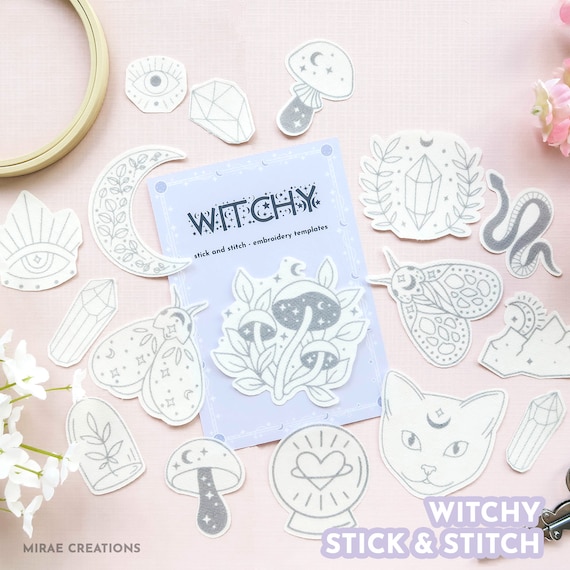 Set of 17 Witchy Stick and Stitch Embroidery Stickers Halloween Stick and  Stitch Embroidery Water Soluble Fabric Stabilizer Stickers 