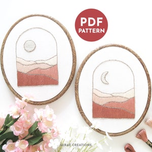 Dusk and Dawn Embroidery Pattern and Stitch Guide | Mountain Embroidery | Boho Embroidery | Hand Embroidery Pattern | PDF Digital Download