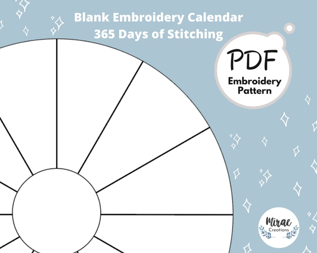 Blank Embroidery Calendar Pattern 365 Days of Stitching Monthly Embroidery Calendar Embroidery