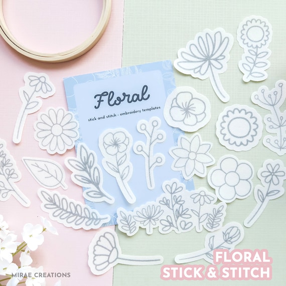 Set of 19 Floral Stick and Stitch Embroidery Stickers Embroidery Stickers  DIY Embroidery Water Soluble Fabric Stabilizer Stickers 