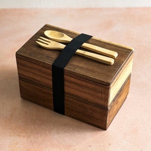 Handmade Bento Box | Premium Wood Lunch Box | Japanese Food Container with Fork and Spoon | Gifts for Her | Gifts for Him | Japanese Gift