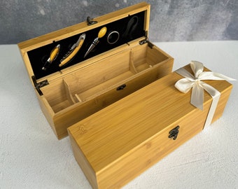 Premium Wood Wine Box | 5-Piece Wine Tool Set With Box | Mother's Day Gift | Gifts for Wine Lovers | Wedding Anniversary Gift for Couple