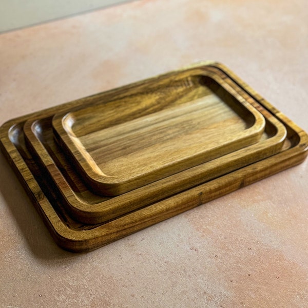 Handmade Wooden Serving Tray | Premium Acacia Serving Board | Wooden Tea Tray | Gift for Her | Gift for Mom | Housewarming Gift