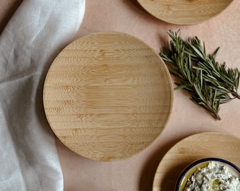 Premium Bamboo Dessert Plates, Set of 4 | Unique Christmas Gift | Bamboo Mini Plates for Snacks, Fruits, and Desserts | Housewarming Gifts