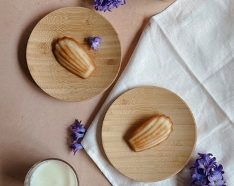 Handgemaakt dessertbord | Premium bamboe ronde plaat voor snacks, fruit en desserts | Inwijdingsfeestgeschenken | Set van 4