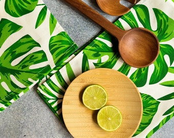 Cotton Tea Towels Set of 4 | Gifts for Her | Green leaf Dish Towels | Kitchen Dish Cloths | Unique Christmas Gift | Housewarming Gift