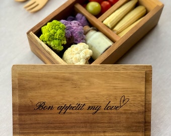 Bon Appétit My Love Lunch Box | Lunch Box for Her | Lunch Box for Him | Handmade Bento Box for Gift