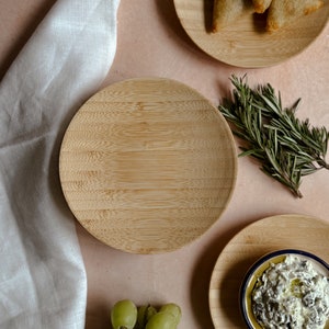 Premium Bamboo Dessert Plates, Set of 4 | Unique Christmas Gift | Bamboo Mini Plates for Snacks, Fruits, and Desserts | Housewarming Gifts