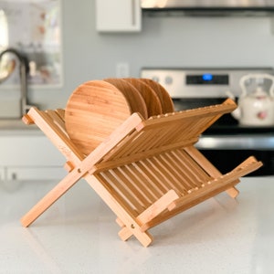 Premium Wood Dish Drying Rack | Bamboo plate rack | Premium Plate Holder | Collapsible Dish Drainer | Christmas Gift | Gift for Mom