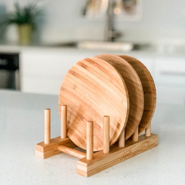 Petit support à vaisselle fait main | Porte-assiettes en bois | Rangement de cuisine | Organisateur d'armoire | Cadeau durable | Cadeau fête des mères