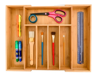 Handmade Wooden Expandable Drawer Organizer | Adjustable Kitchen Drawer Divider | Stationary Organizer for Kids | Housewarming Gift